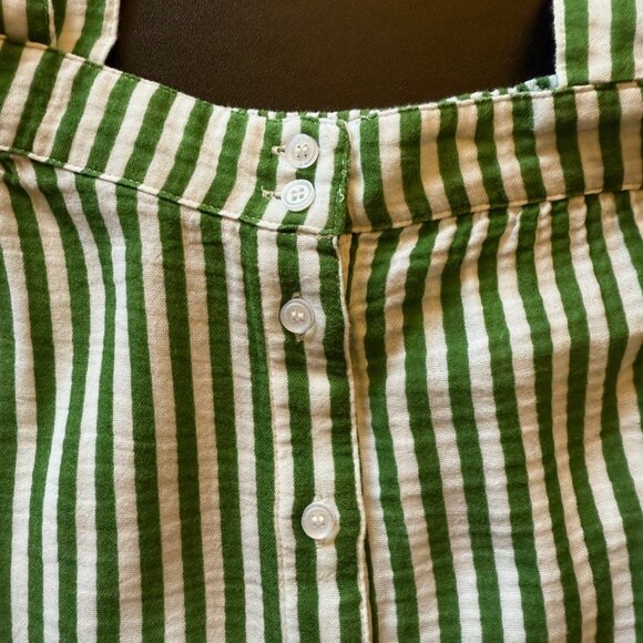 Lake Pajamas Hamptons Cotton Gauze Pants Set in Green Awning Stripe - Picture 5 of 12